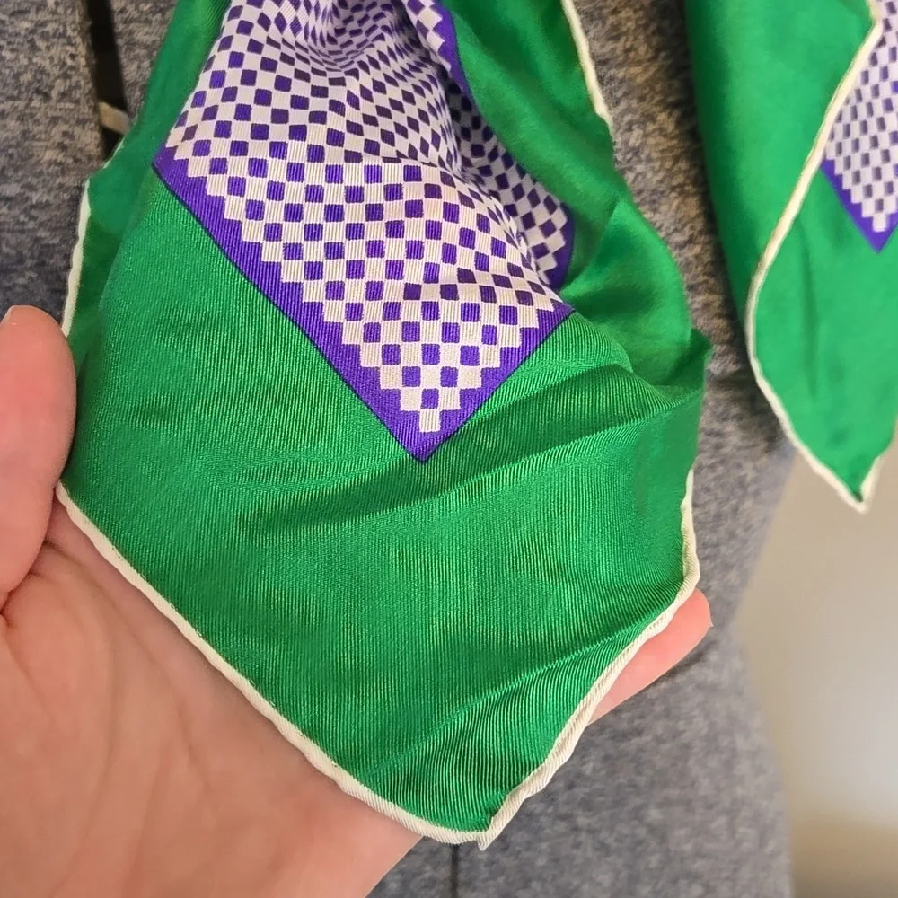 Anne Klein Green and Purple Geometric Silk Scarf